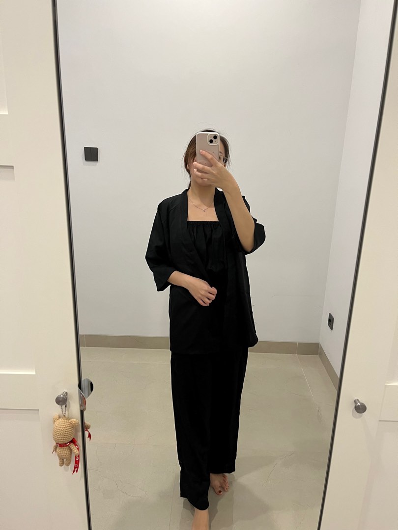 Jumpsuit black and short cardigan, Women's Fashion, Dresses & Sets,  Jumpsuits on Carousell
