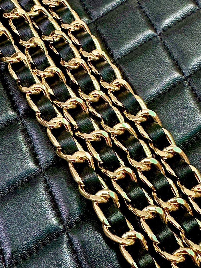 Black Leather Gold Chain Replacement strap for WOC, Suitable for Chanel Bags