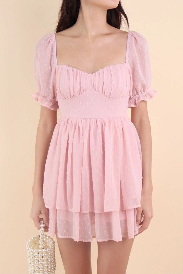 NEONEMLLO CHARLENE SWISS DOT ROMPER DRESS IN SWEET PINK IN MEDIUM, Women's  Fashion, Dresses & Sets, Rompers on Carousell