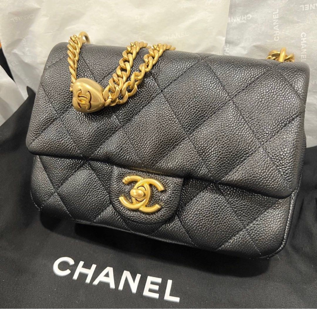 Chanel 23p Heart Chain Mini Square Flap Bag, Luxury, Bags & Wallets on Carousell