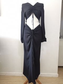 Cut out drawstring black dress