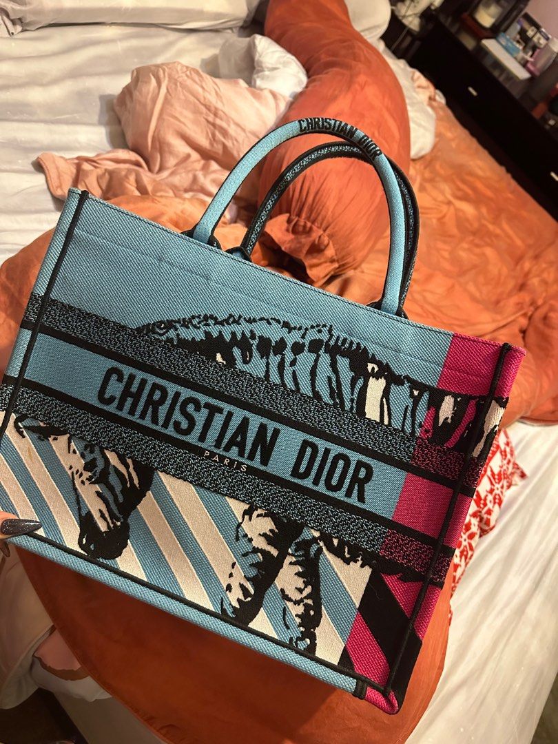 Dior book tote blue zebra, Women's Fashion, Bags & Wallets, Tote Bags