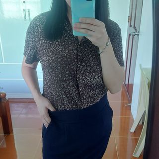 Floral brown korean blouse