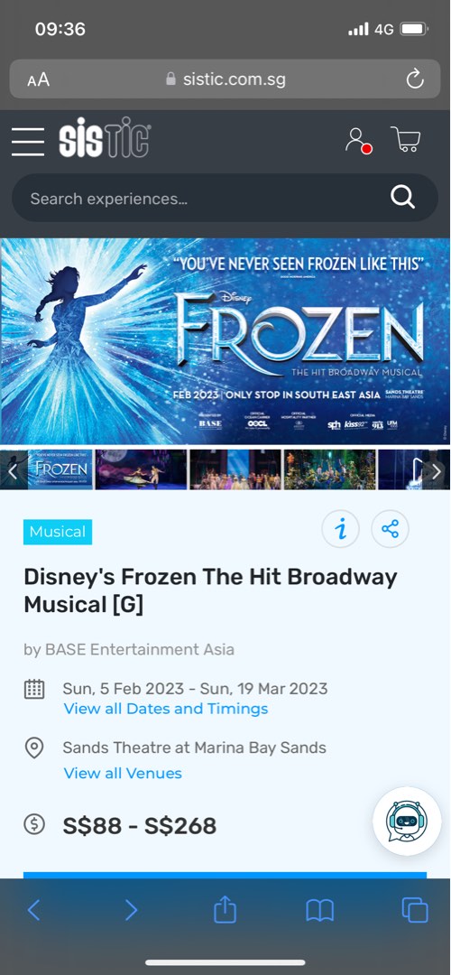 Frozen The Musical, Tickets & Vouchers, Event Tickets on Carousell