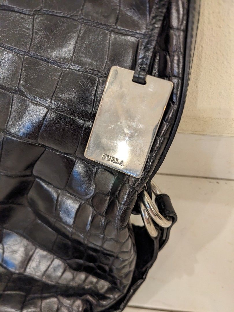 Furla black leather shoulder bag