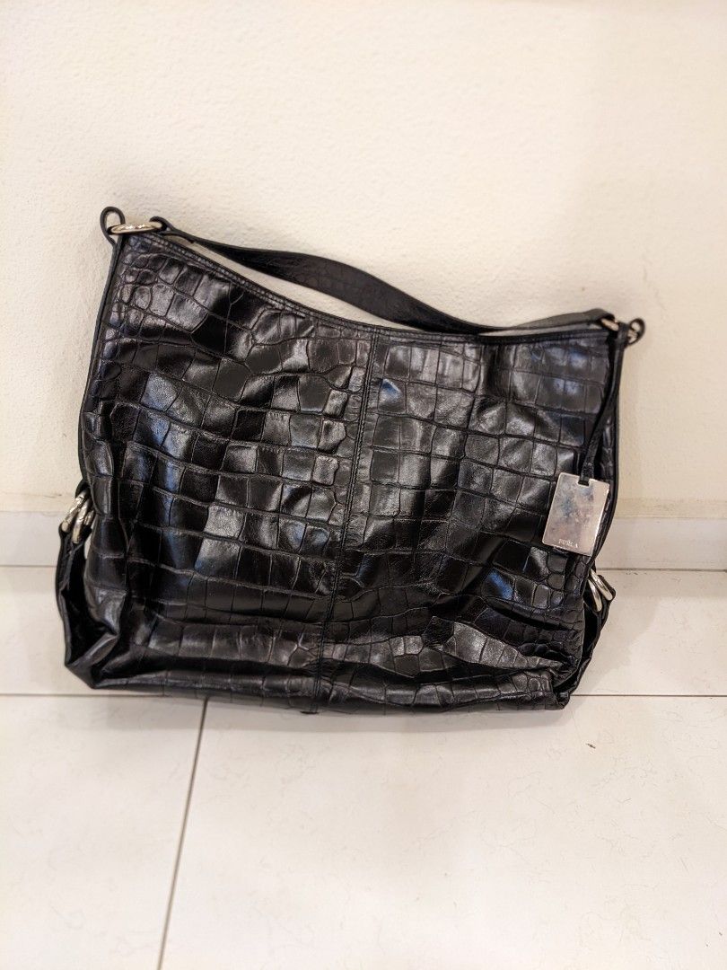 Furla black leather handbag hotsell