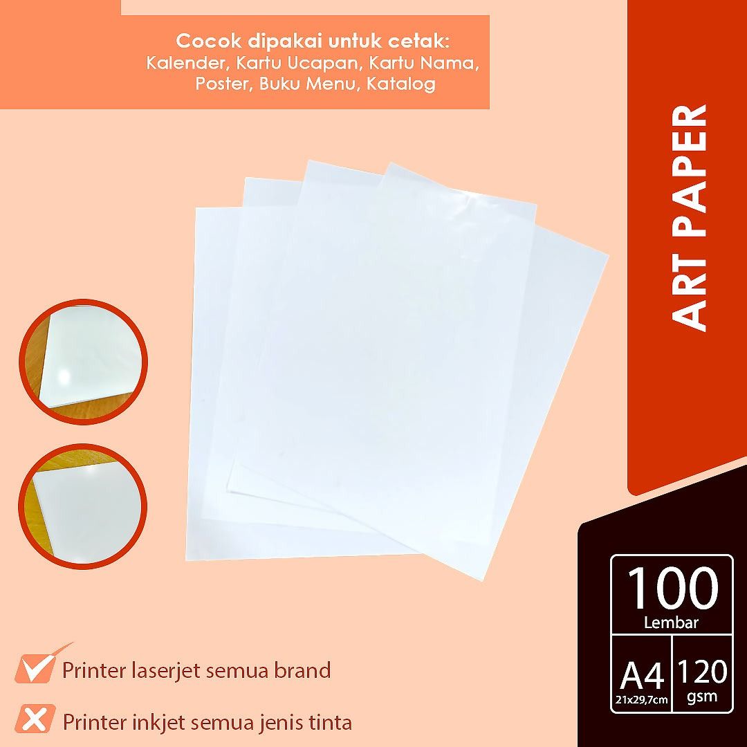 Glossy Art Paper 120gsm A4 100 Lembar Kertas Mengkilap Sheet, Buku