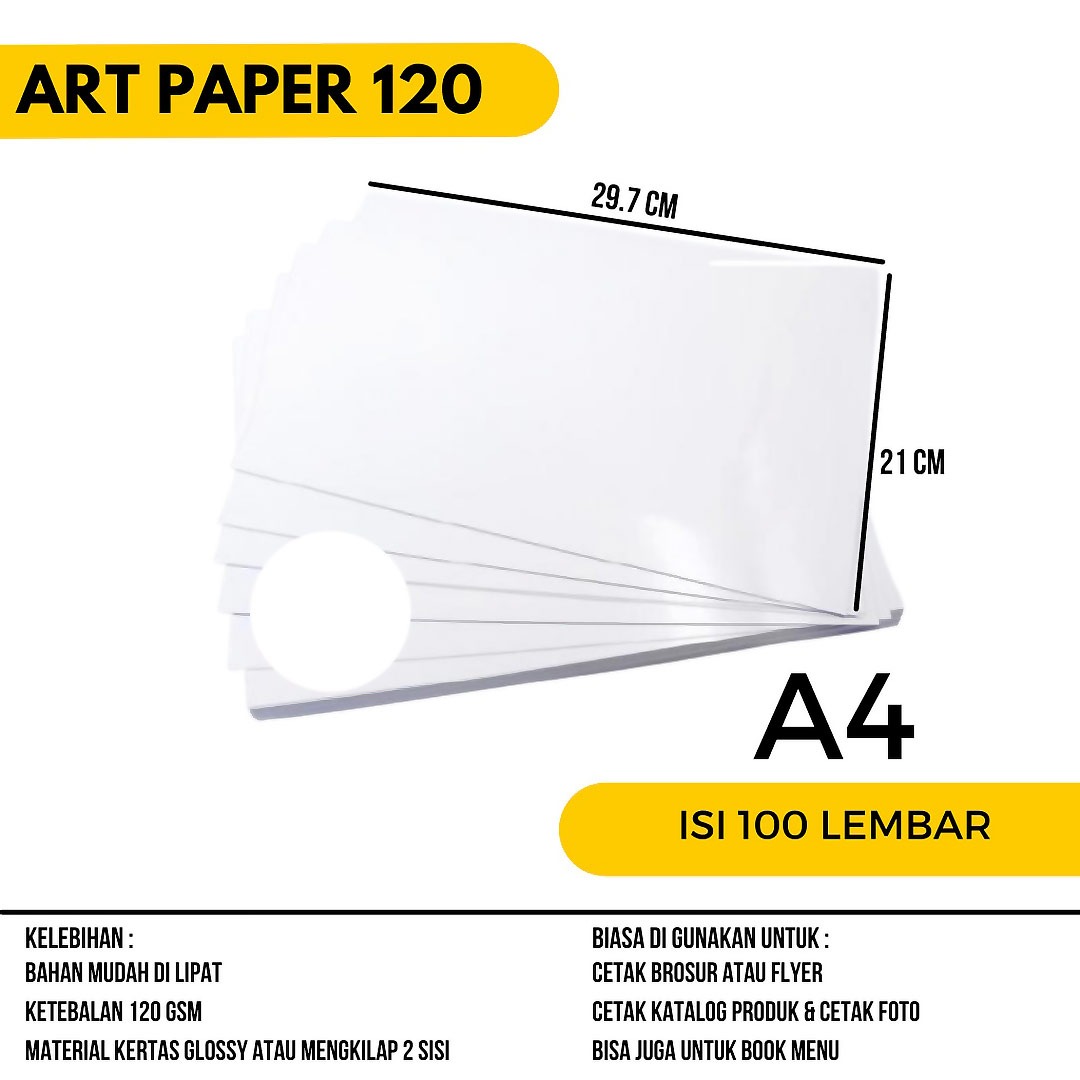 Glossy Art Paper 120gsm A4 100 Lembar Kertas Mengkilap Sheet, Buku