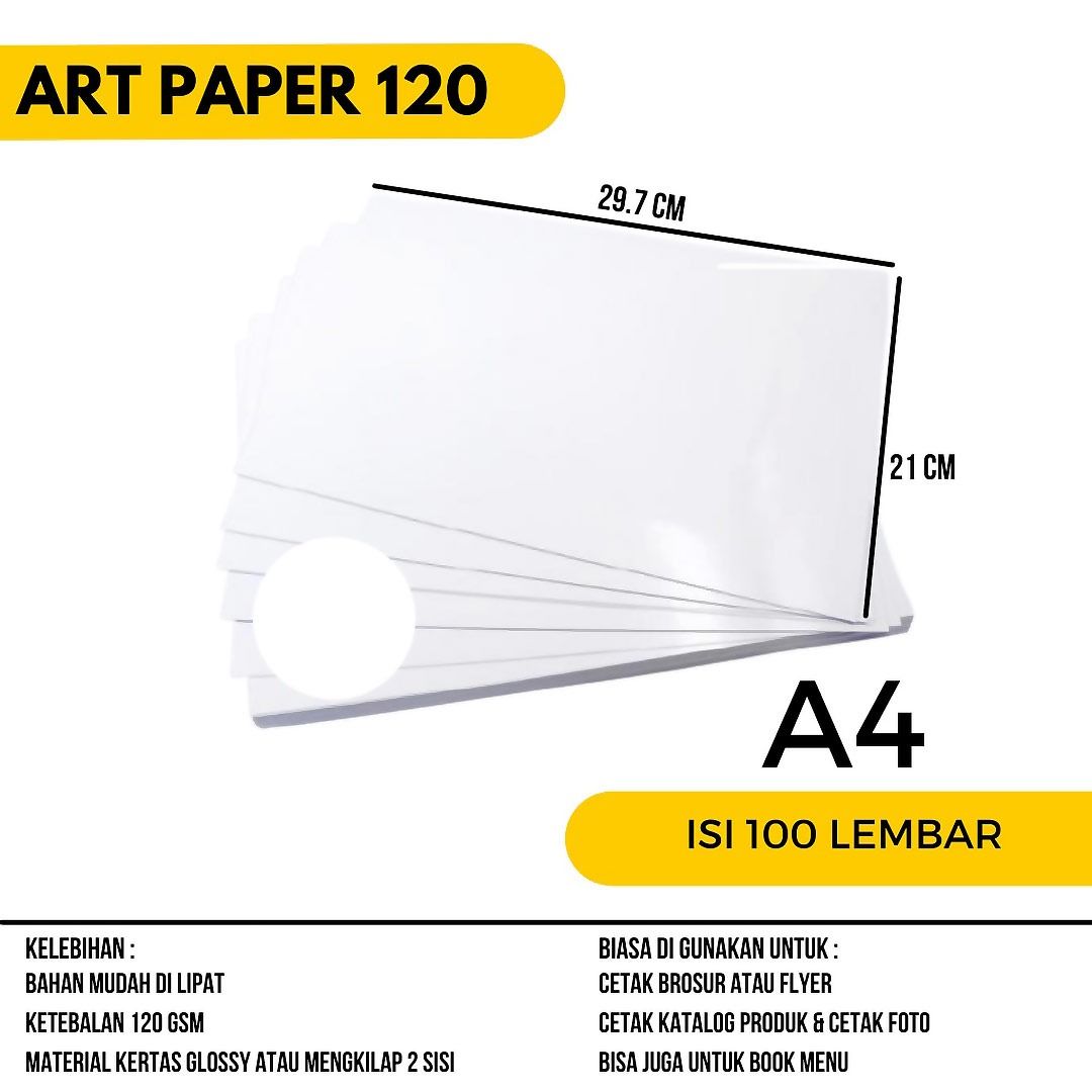 Glossy Art Paper 120gsm A4 100 Lembar Kertas Mengkilap Sheet, Buku