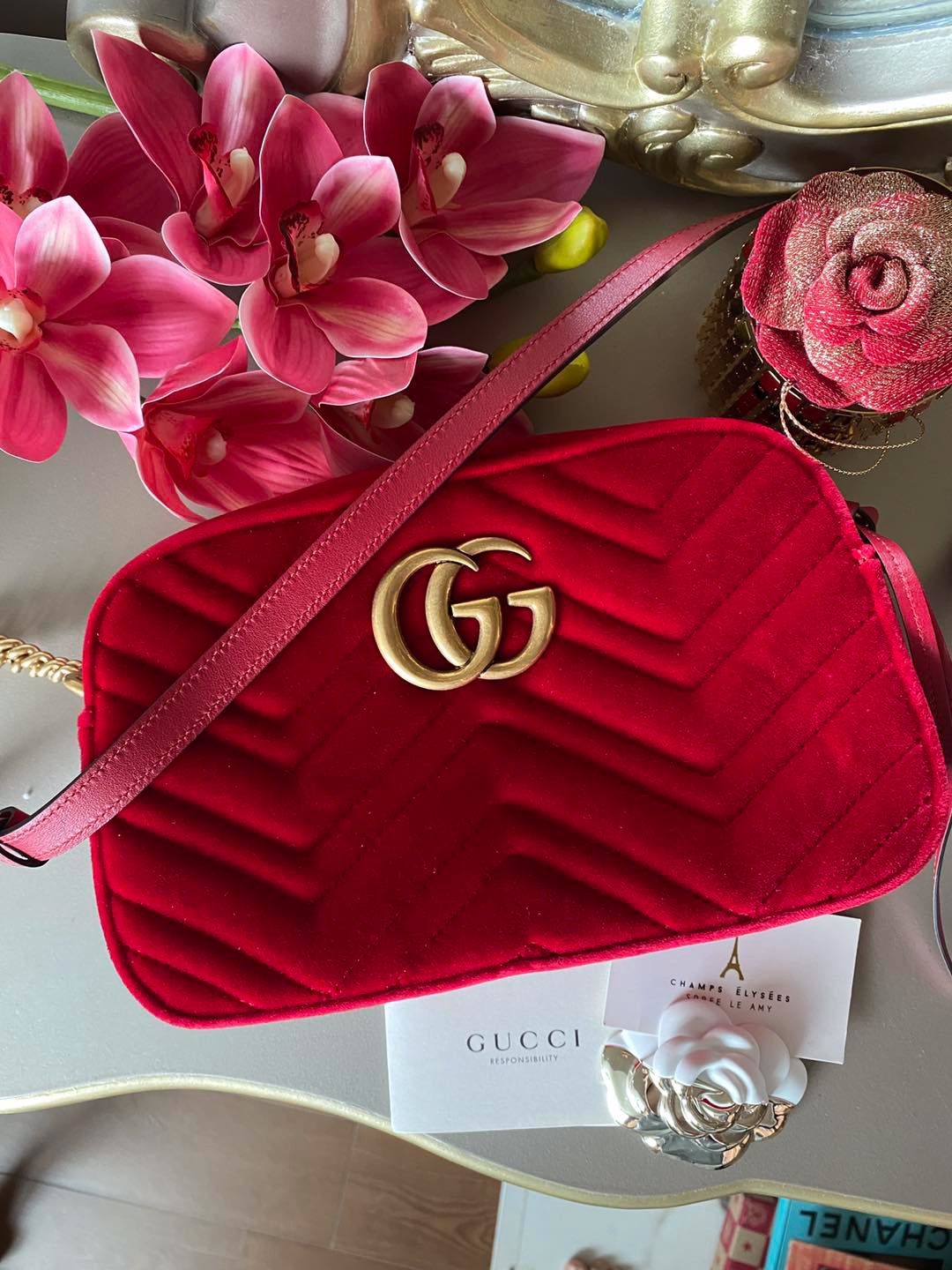 Gucci Marmont Bag Red Velvet Matelasse GG, Luxury, Bags & Wallets on  Carousell
