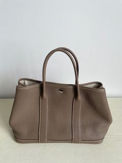 HERMES Logo Garden Party Hand Tote Bag ia Leather Brown