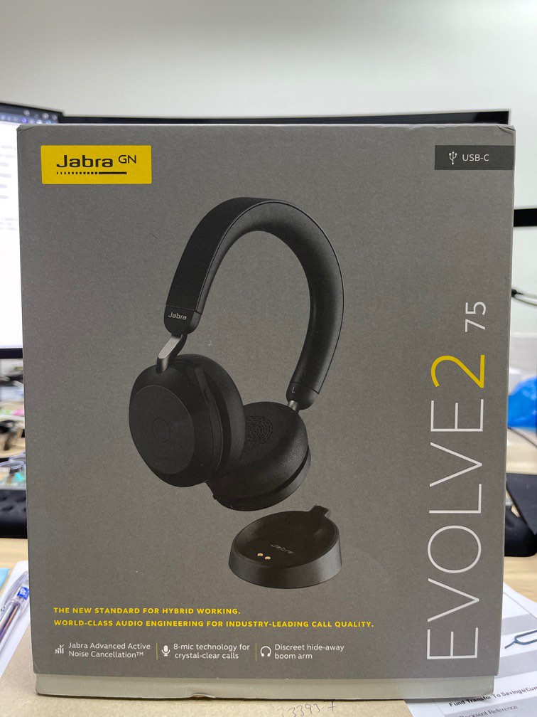Jabra Evolve2 75 PC Wireless Headset with Charging Stand and 8-Mic  Technology Dual Foam Stereo Headphones with Advanced Active Noise  Cancelling, USB