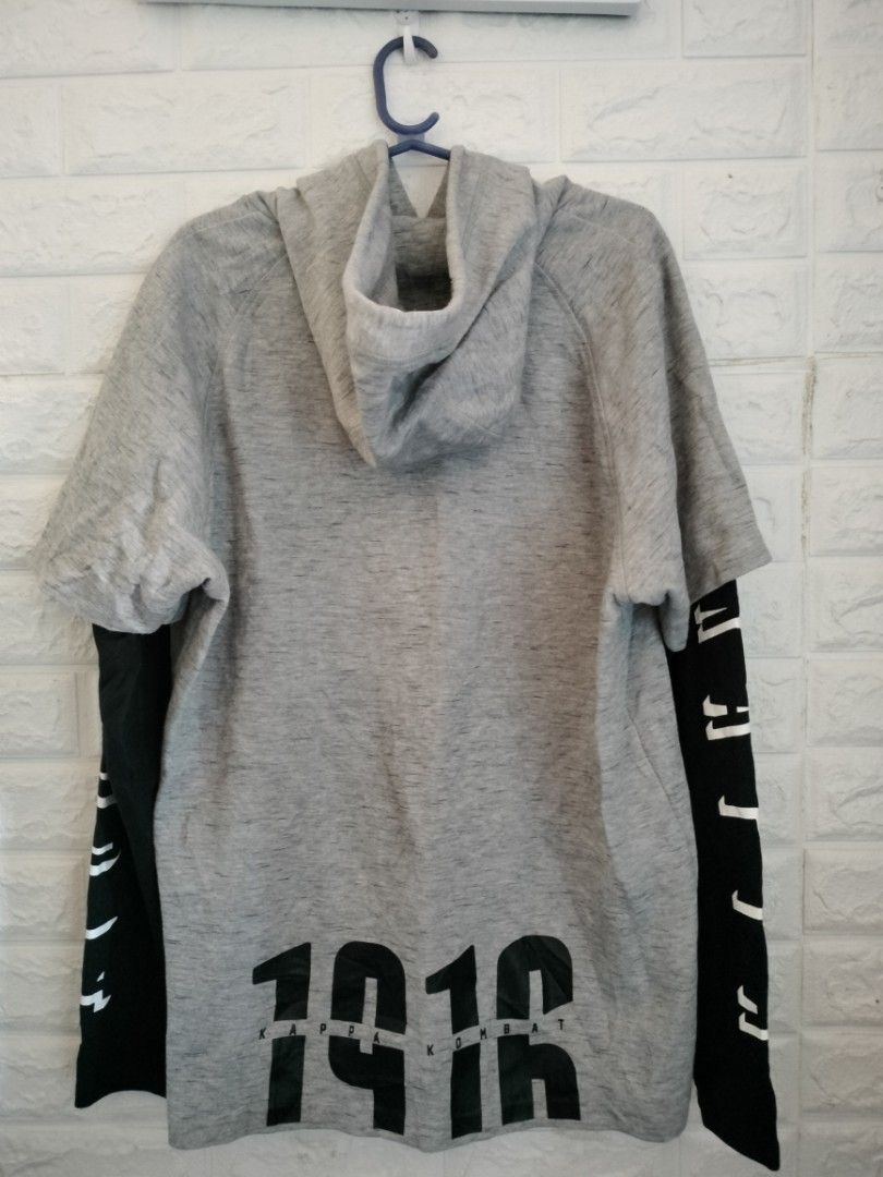 Kappa hoodie/Jacket (Category: Hoodies) located in Cainta. Submitted by sadnote (Listing ID 1215357508, Image 3). Description: Width: 21 Length: 28 Large on tag with side zipper and big prints sa sleeves Issue: Minimal hairline crack prints sa left sleeve 499php na lang po Location: Cainta Can do shipping via Lalamove, LBC, or shopee checkout (payment first).