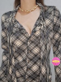 Kemeja jepang bisa di iket pita gingham kotak2