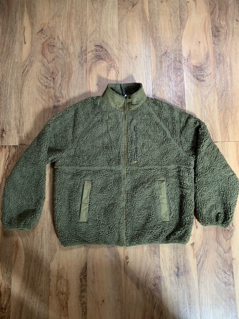 Liner Sherpa Jacket Fleece GAP Reversible Army, Fesyen Pria, Pakaian