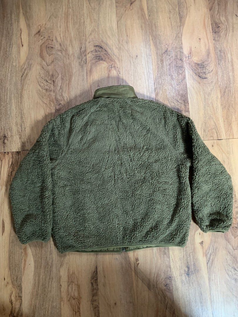 Liner Sherpa Jacket Fleece GAP Reversible Army, Fesyen Pria, Pakaian