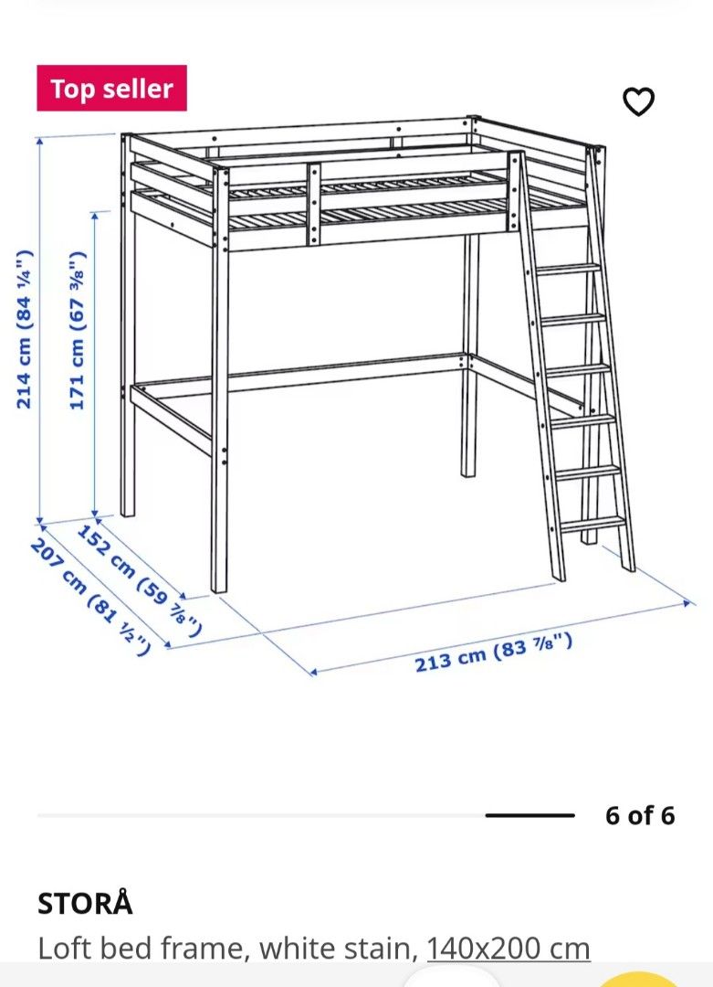 Loft Bed Frame (Storå, IKEA), Furniture & Home Living, Furniture, Bed