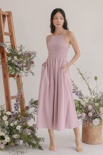 MERCIA SHIRRED BODICE DRESS LILAC