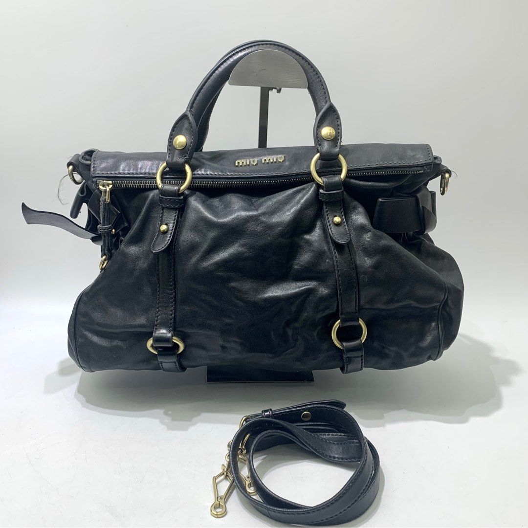 miumiu Vitello Lux Ribbon 2way Bag black