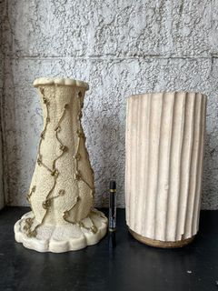 *REPRICED Fluted Cement Vase and Candleholder/Stand 2 pcs