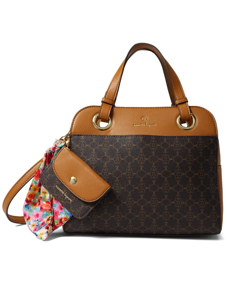 Nanette Lepore Holli Convertible Grommet Satchel with Chocolate Logo Women s Fashion Bags Wallets Cross body Bags on Carousell