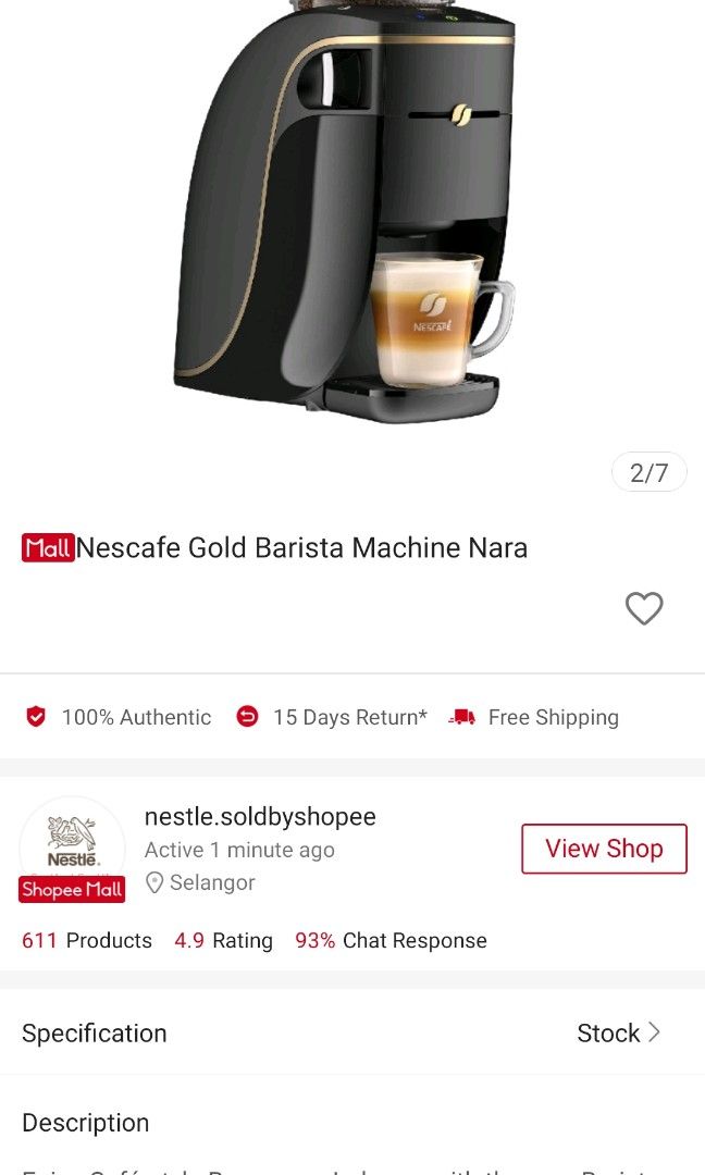 Nescafe Gold Barista Machine Nara, TV & Home Appliances, Kitchen
