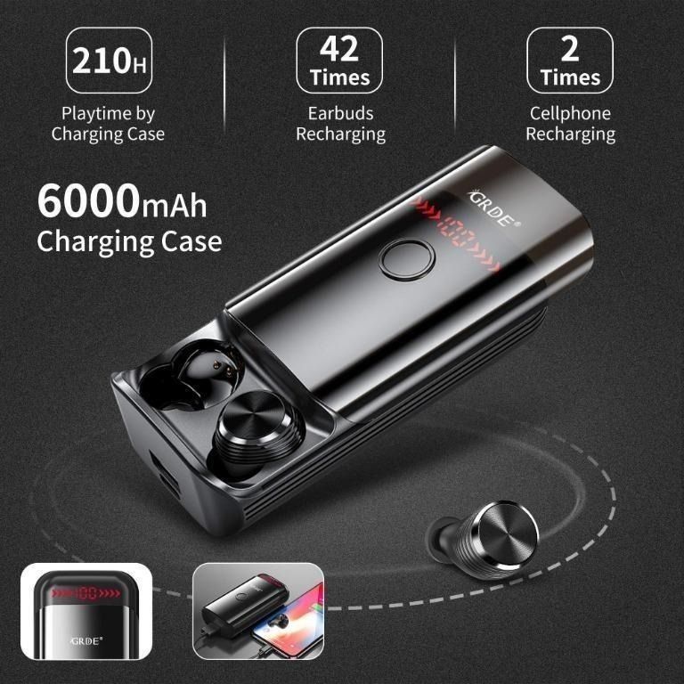 New Arrival Wireless Earbuds Headphones Bluetooth5.0 Earphones with Dual Mic 6000mAh in ear Wireless Headphones HiFi Stereo CVC8.0 Noise Canceling 210H PlayTime Bluetooth Earbuds with LED Torch IPX6 T...