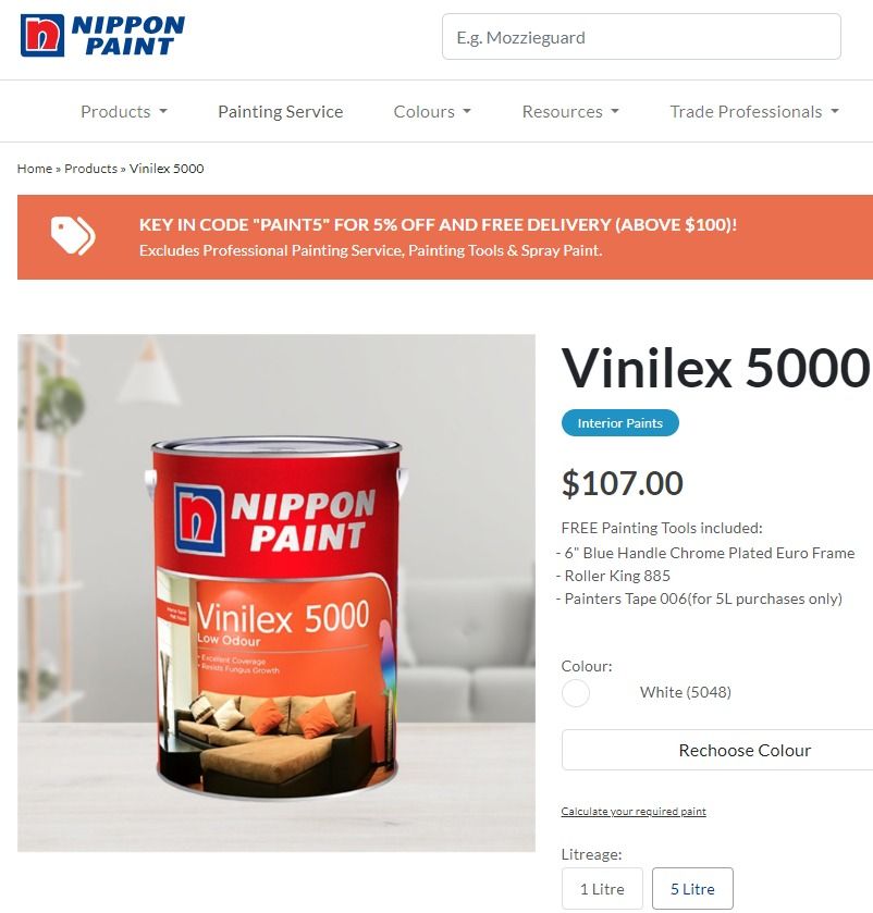 Nippon Paint Vinilex 5000 White (5048), Furniture & Home Living, Home