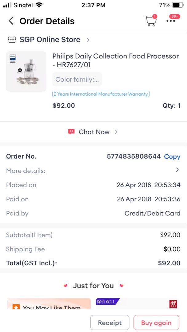 Philips Food Processor HR7627, TV & Home Appliances, Kitchen Appliances