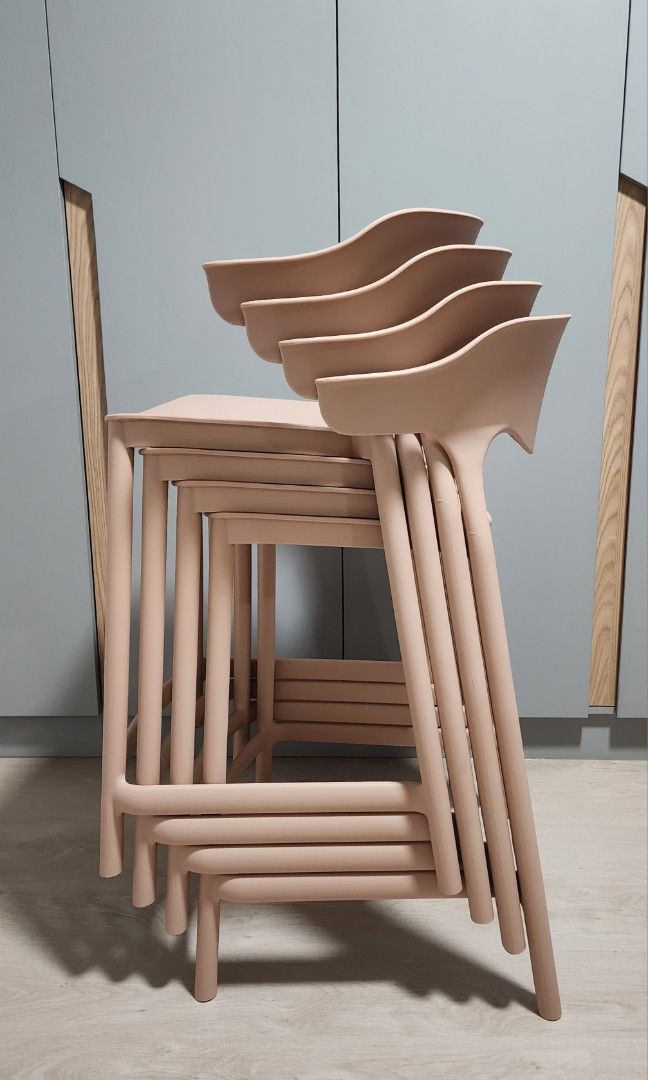 Plastic Stackable High Chair with Backing and Arm in Nude Pink 55cm