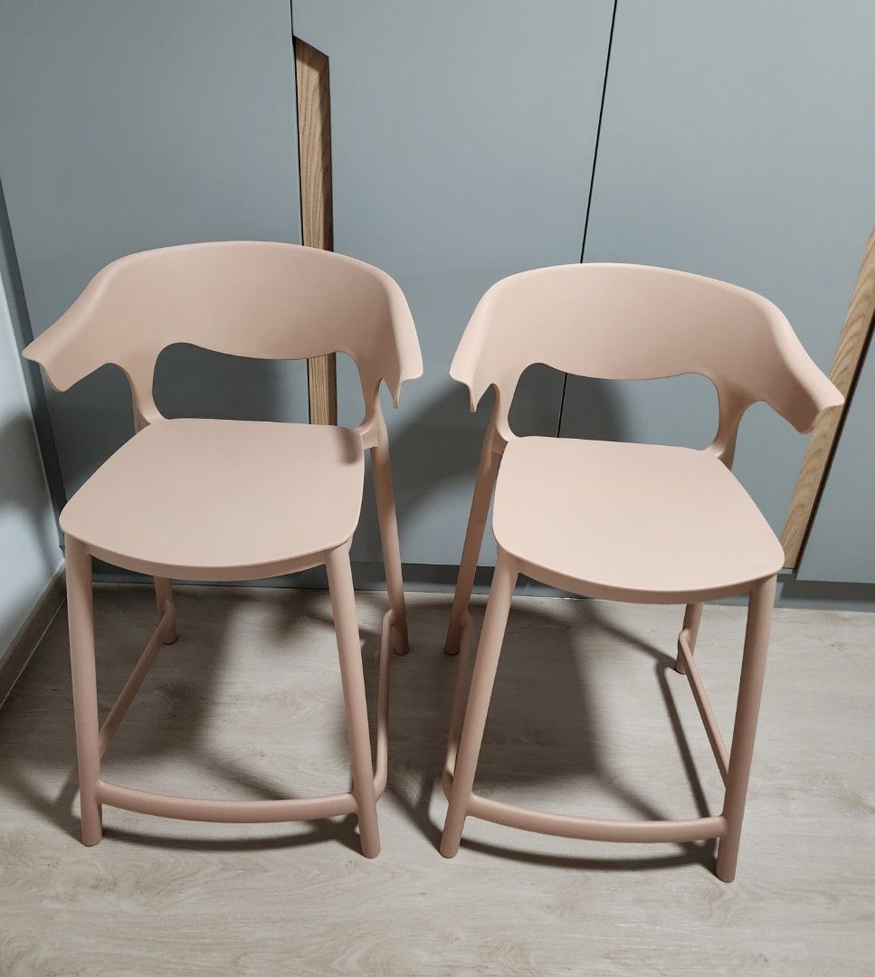 Plastic Stackable High Chair with Backing and Arm in Nude Pink 55cm