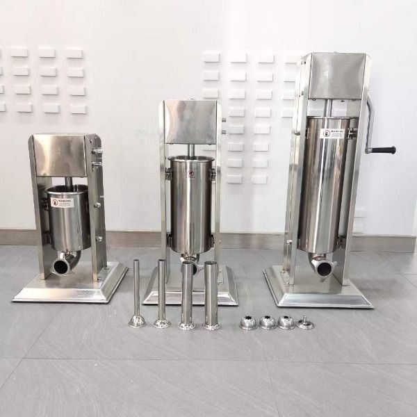 Sausage Stuffer Manual 7Liters (Category: Other Kitchen Appliances) located in Manila. Submitted by makinaryageneral.merchandise (Listing ID 1215492990, Image 2). Description: 1. Stainless Steel Body 2. Funnels diameter 40, 30, 20, 15mm 3. Funnel Height 7” 4. Capacity 3/5/7Liters 5. Stuffer tube dia 150 x 200(3L) 6. Stuffer tube dia 150 x 320(5L) 7. Stuffer tube dia 150 x 435(7L) 8. Easy to Clean 9. Easy to use FOR INQUIRIES: Call or text /09/95/