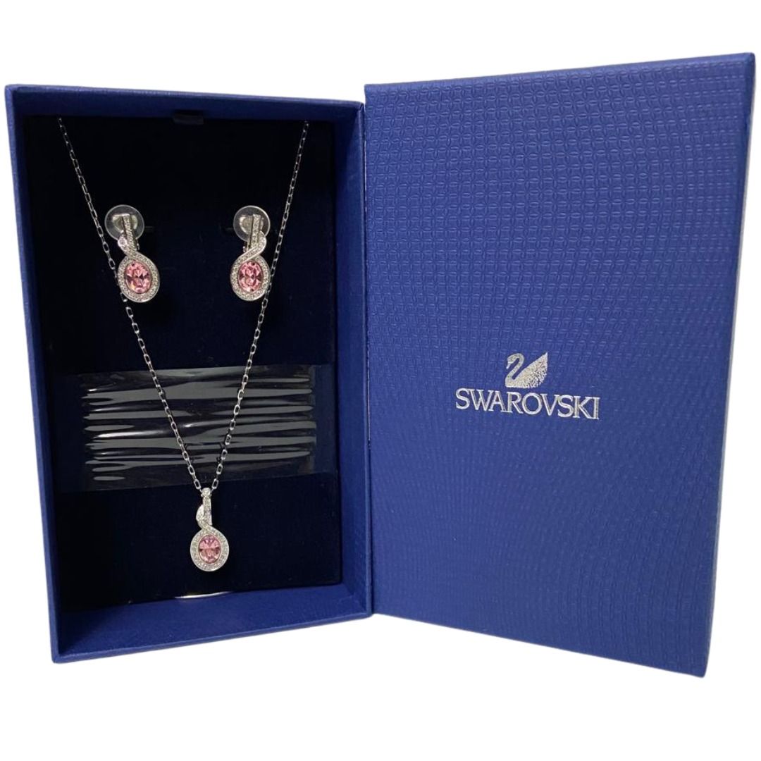 Swarovski pink necklace and earring set on sale