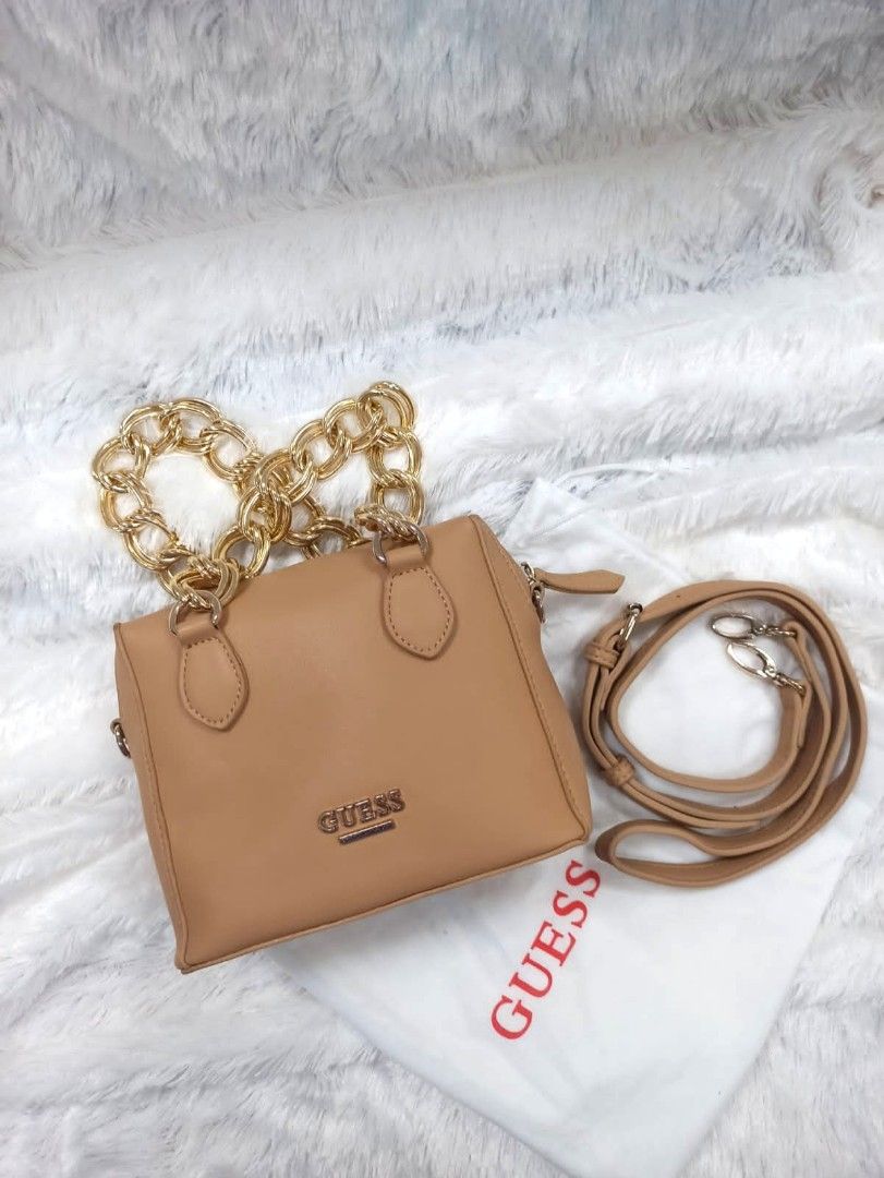 Tas Guess Chainhandle Cream Coklat ORIGINAL Fesyen Wanita Tas