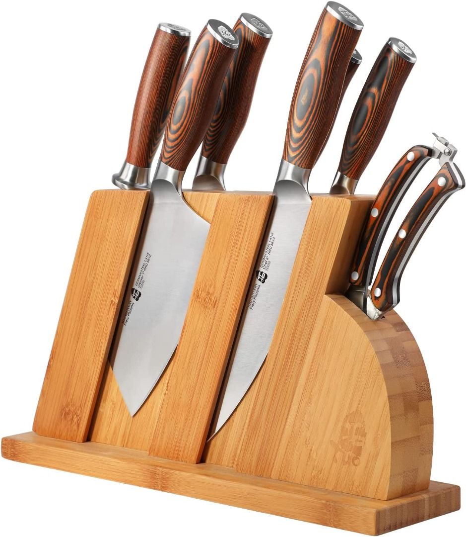 KONOLL Kitchen Knife Block Set 9 Pcs Chef Knife Box Set Ultra Sharp Forged  Knives Set, Meat Cleaver HC Stainless German Steel with Full Tang Wood