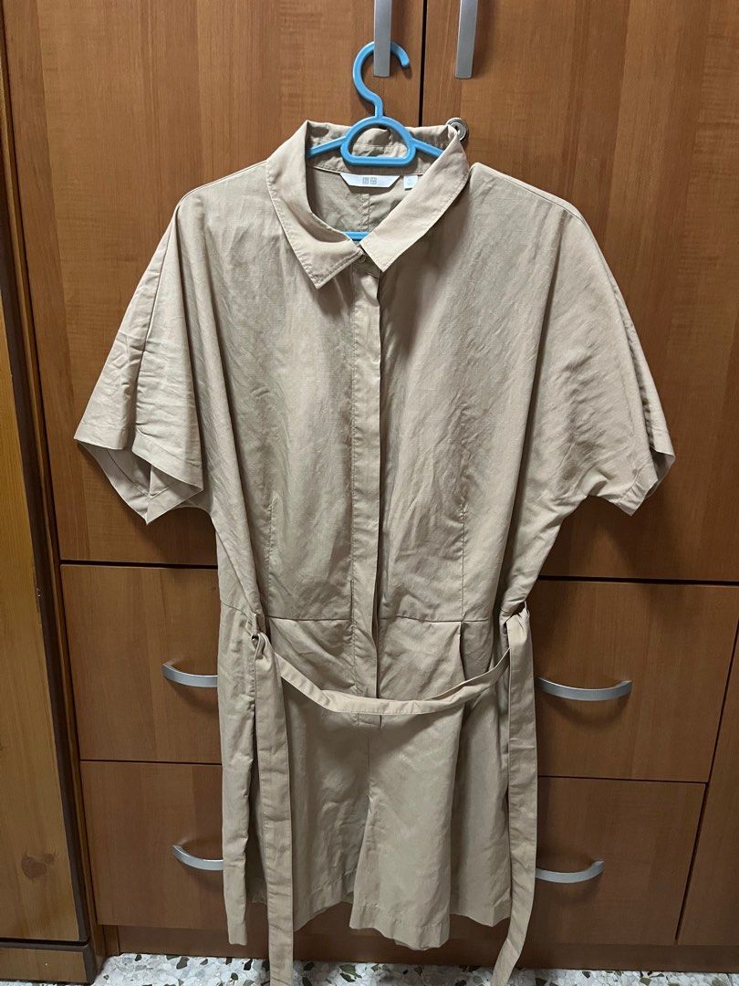 Uniqlo Linen Blend Short Sleeve Romper, Women's Fashion, Dresses