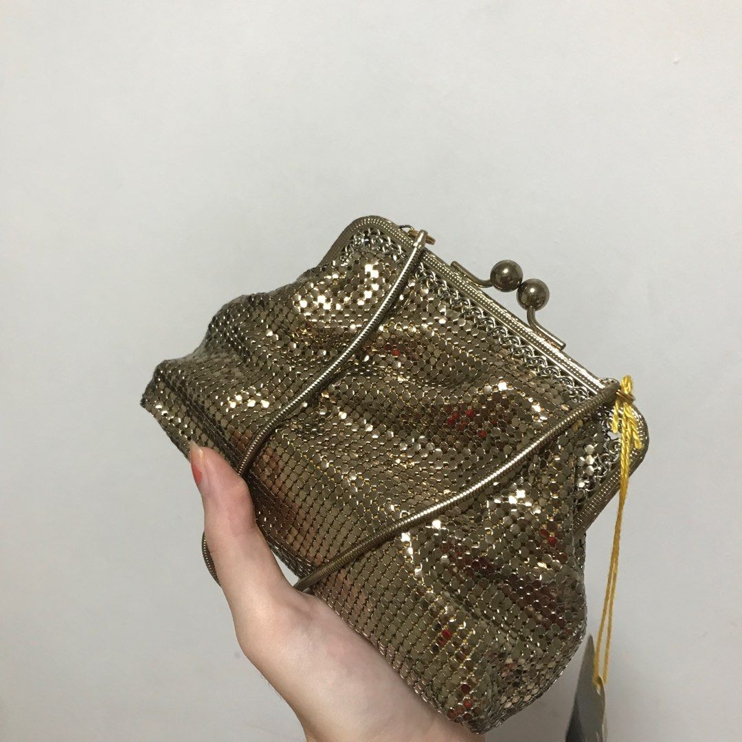 Vintage glomesh metal mesh bag gold kiss lock evening purse