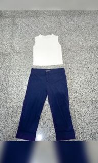 White Top With Blue 3/4 pants