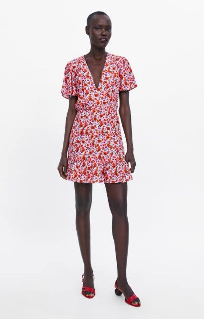 Zara pink red floral dress Clearance