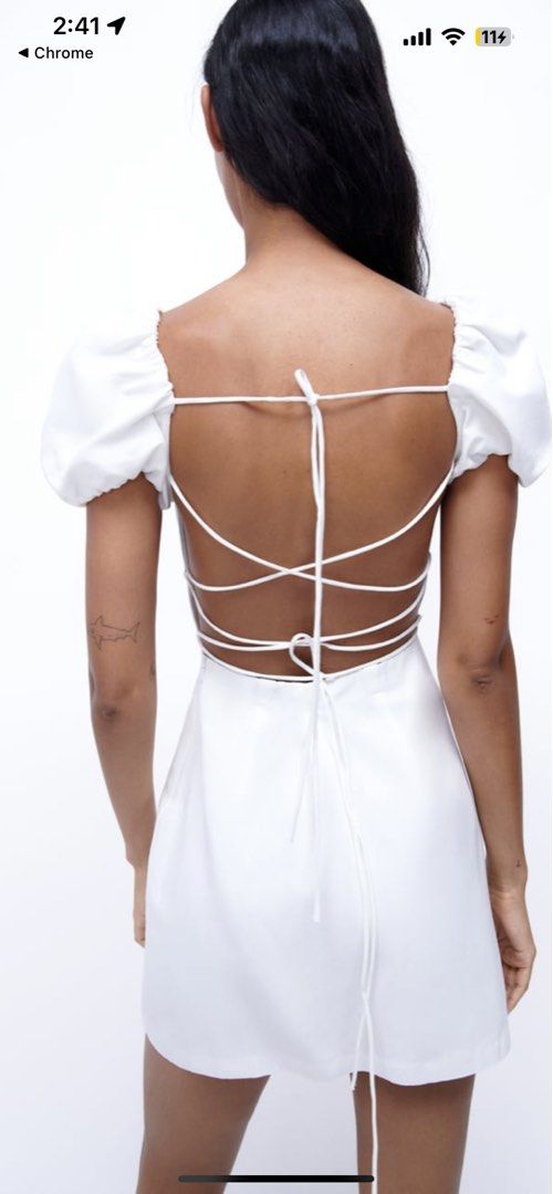 Zara white linen blend dress [VIRAL], Women's Fashion, Dresses & Sets