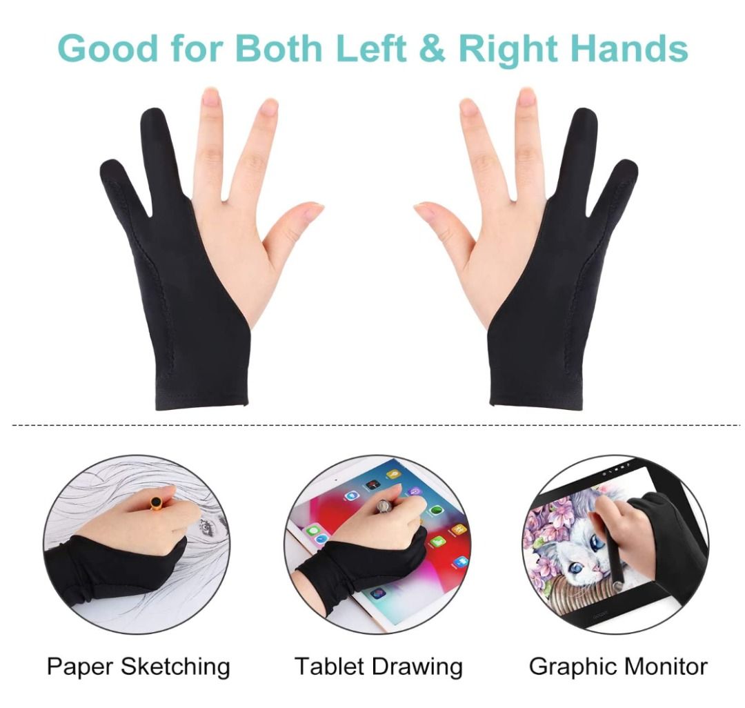 2 Fingers Artist Glove for Digital Drawing  Palm Rejection Glove Anti  Mistouch Ipad Huion Wacom Tab Tablet 画画 电绘 防误触屏手套, Computers & Tech, Parts  & Accessories, Other Accessories on Carousell