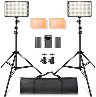 3648) SAMTIAN 160 LED Studio Video Lighting Kit with 2M Tripod,3200/5500K Photography Lighting for Canon Nikon Sony DSLR Cameras Shooting,Batteries[Runtime 90 Minutes],Charger,Carry Case Included