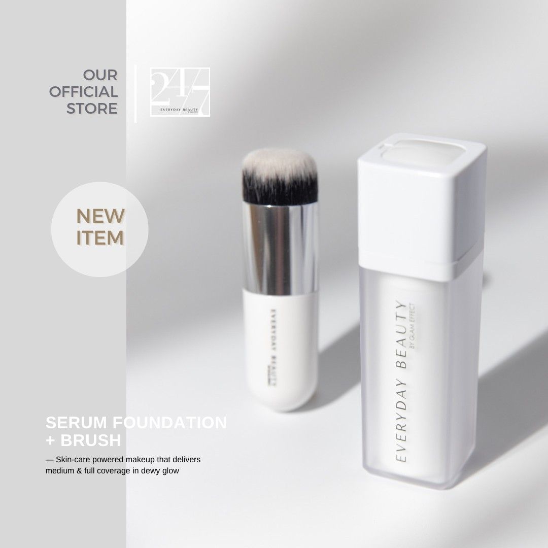 3 PCS — SERUM FOUNDATION+BRUSH+POUCH ( Skin-care Powered Makeup: Meduim to Full Coverage ) (Category: Makeup) located in Valenzuela. Submitted by 24.7everydaybeauty (Listing ID 1215584985, Image 1). Description: Our Serum Foundation delivers medium to full coverage without a heavy-makeup look. Engineered to spread easily and blend seamlessly, the cream-like concealer has a real-skin finish and is compatible with most primers. The high-spreadabili