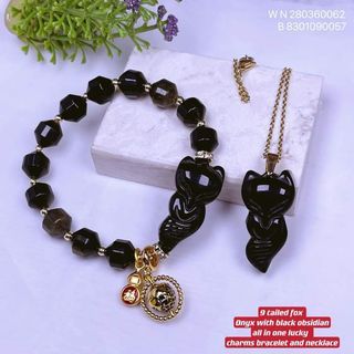 9 tailed fox onyx with black obsidian bracelet and necklace