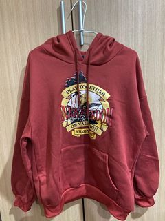 長袖內刷毛帽踢 磚紅色