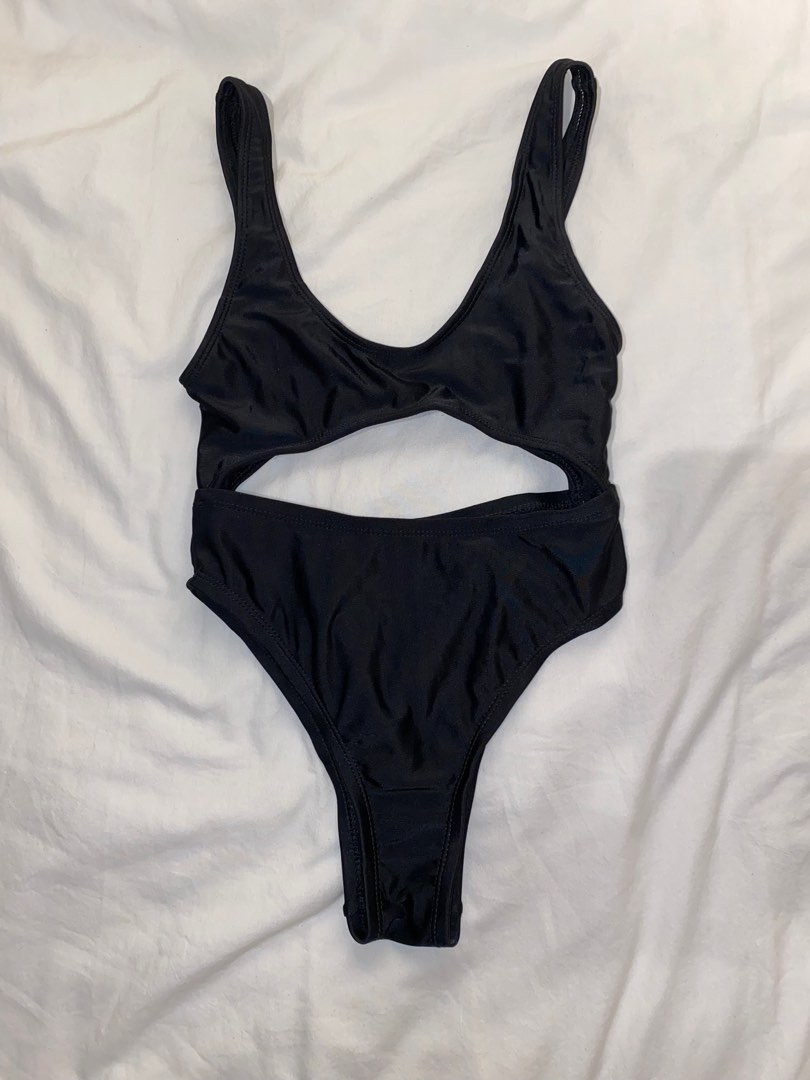 Women's Black Cut out two tone One Piece Swimsuit main image 0