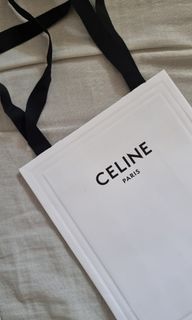AUTHENTIC CELINE PARIS WHITE PAPER BAG W/ CLOTH HANDLES 19.5 X 13.75 X 7  TOTE