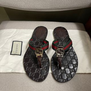 (READ DESCRIPTION) Authentic GUCCI GG Web Stripe Thong Sandals