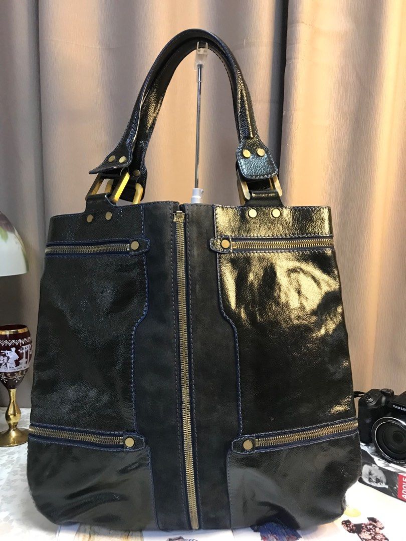 Authentic Jimmy Choo Black leather suede large mona tote Luxury