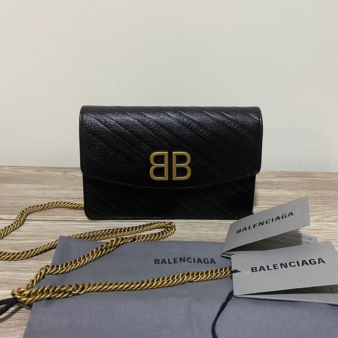 Balenciaga Wallet On Chain WOC Gold Chain BB New Logo GHW, Barang Mewah